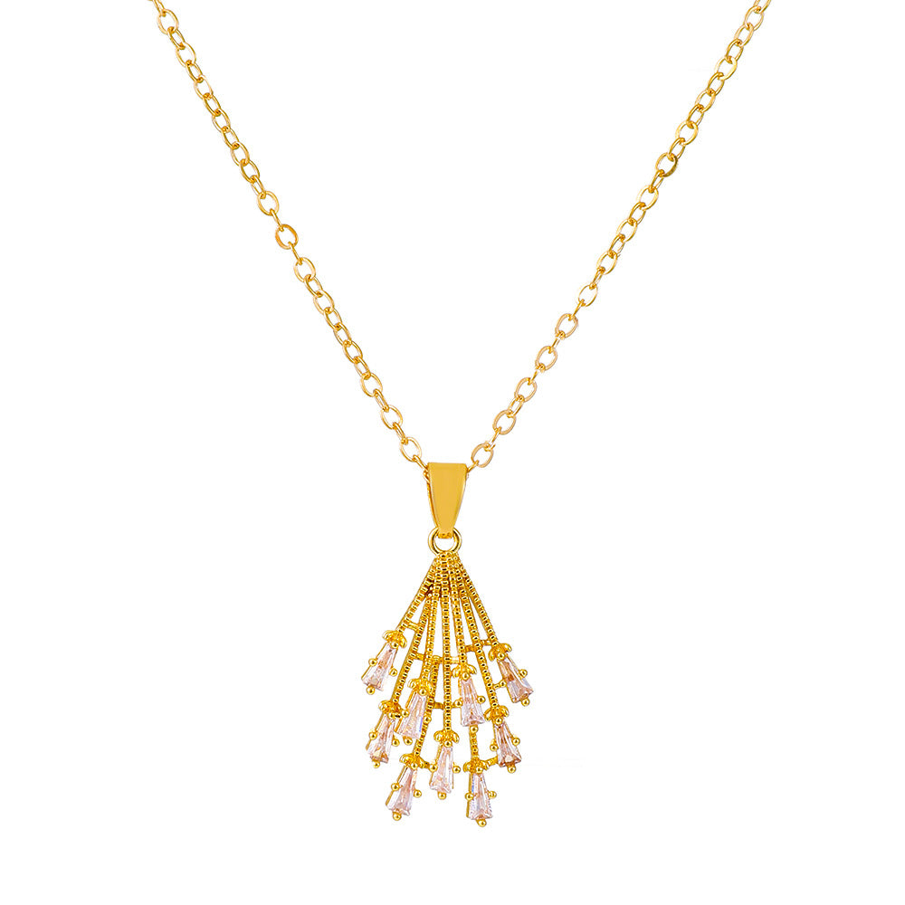 Wholesale Flower Zircon Simple Fan-Shaped Tassel Mini Skirt Necklace